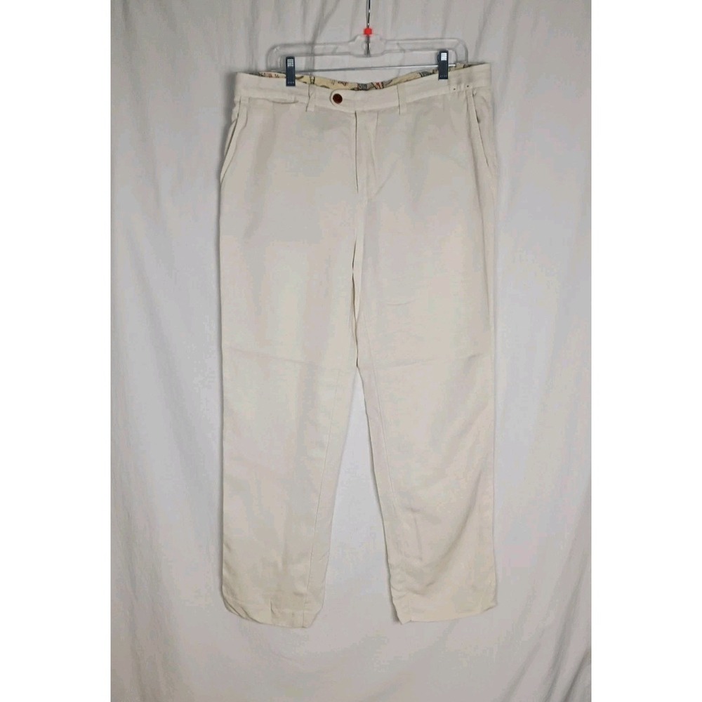 Tommy Bahama Beige Tan Linen‎ Cotton Summer Dress Pants Flat Front Men's 34 X 30